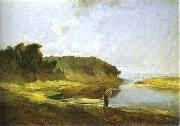 Alexei Savrasov Landscape with River and Angler oil on canvas